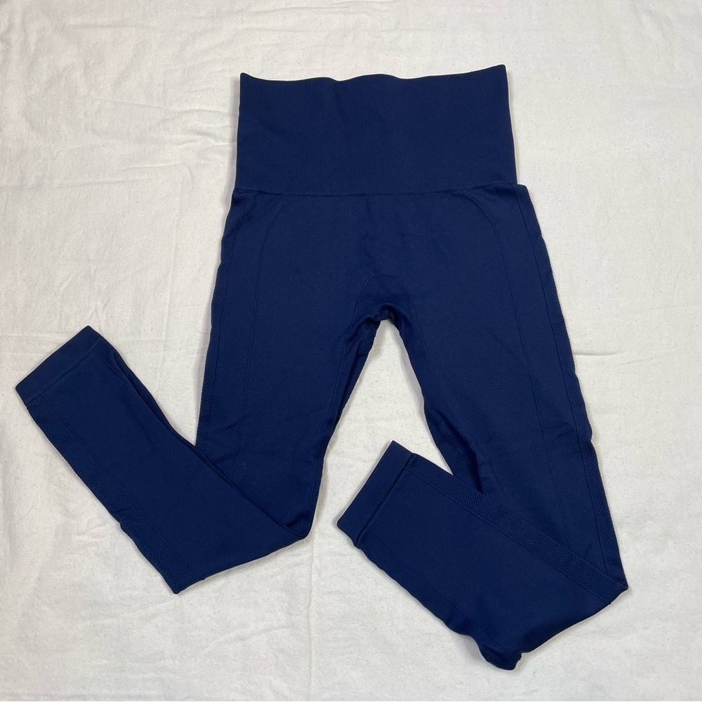 Homma Navy Blue Thick Tummy Compression Leggings Large Activewear High Waist EUC